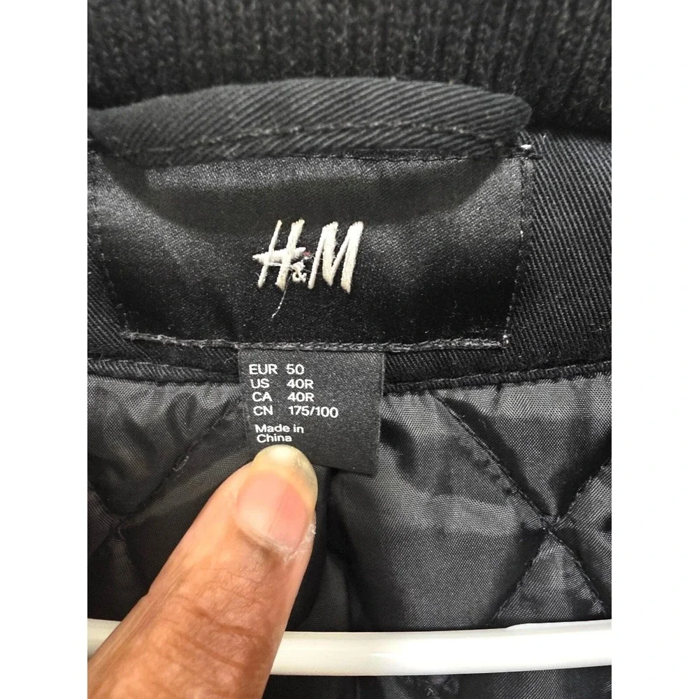 H & M Men's Black Heavy Cotton Jacket With Zipper & Button‎ Closure Size 40R